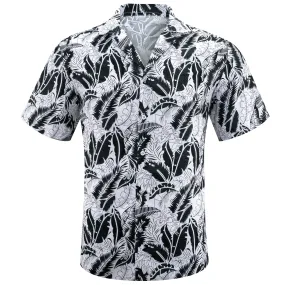 Barry Wang Summer Tops Black White Floral Men's Button Down Shirt
